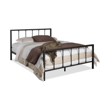 Baxton Studio TS1007-Black-Queen Bed Baxton Studio Amy Vintage Industrial Black Finished Metal Queen Size Platform Bed